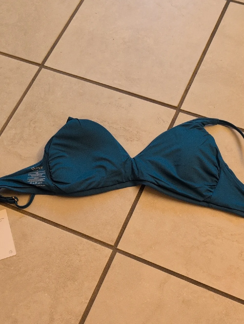 NWT Quince Italian V-neck Bikini Top Lagoon Blue Size M